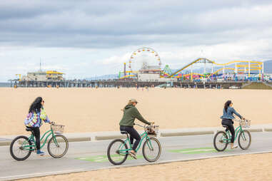 biking the strand bike path by Santa Monica Pier