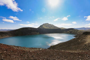 volcanic lake in iceland on a sunny day