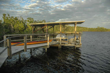 canoe on pearl bay chickee, everglades national park, florida