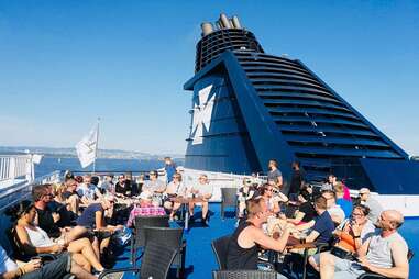 group of passengers onboard DFDS ferry at sea