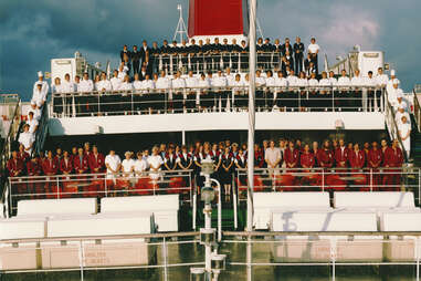 ferry crew posing on ferry at stena danica naming ceremony