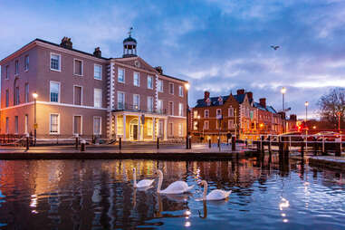 view of river with swans in portobello dublin