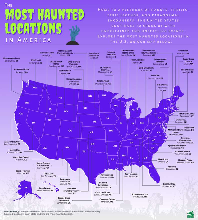 most haunted location in every state map