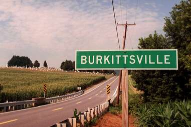 road sign pointing to haunted blair witch town