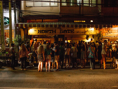 Crowd outside the North Gate Jazz Co-Op