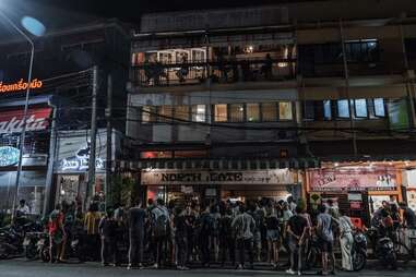 Crowd outside the North Gate Jazz Co-Op, Chiang Mai, Thailand