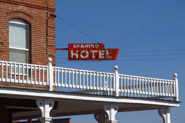 Shaniko Hotel sign in Shaniko, Oregon