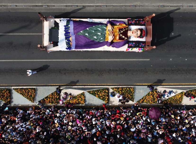 frida kahlo float day of the dead parade mexico city