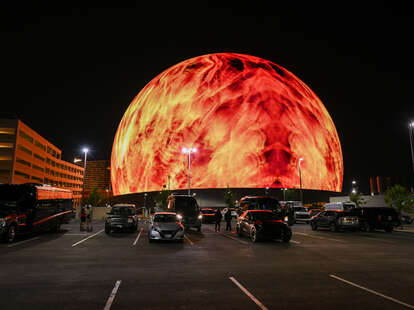 he Sphere is seen during the opening night with U2:UV Achtung Baby Live concert at the Venetian Resort in Las Vegas, Nevada, United States on September 29, 2023. 