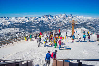 skiers hanging out on the slopes of mammoth mountain ski resort