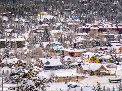 aerial shot of downtown breckenridge colorado in winter