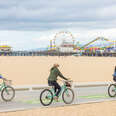 Santa Monica pier bike path and ferris wheel