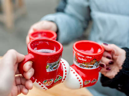 mulled wine mugs at a christmas market