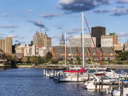 basin marina park and city skyline, buffalo