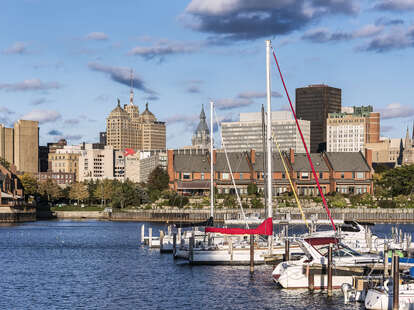 basin marina park and city skyline, buffalo