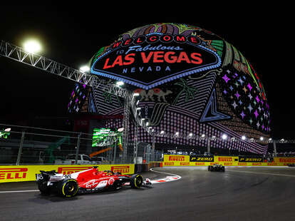 Charles Leclerc of Monaco driving on track during practice ahead of the F1 Grand Prix of Las Vegas at Las Vegas Strip Circuit on November 17, 2023 in Las Vegas, Nevada