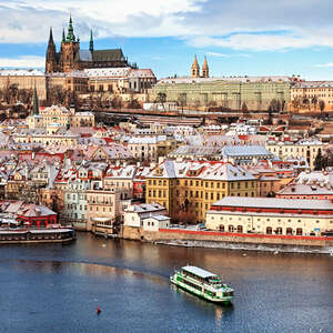 prague skyline in winter