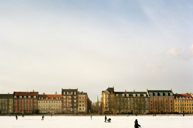 copenhagen skyline in winter with snow