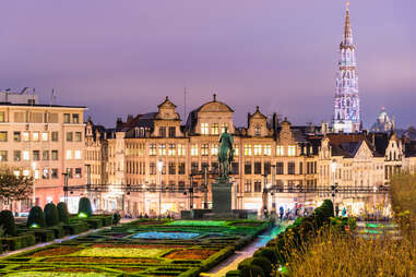 lit up brussels city square in winter