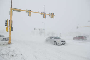 cars, traversing, frozen intersection, north dakota