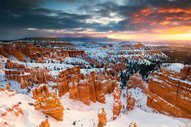 bryce canyon, covered in snow, during winter