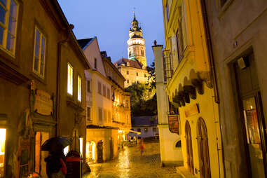 Český Krumlov, small town, at night