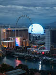 The strip on Las Vegas Boulevard, as an aerial view. 