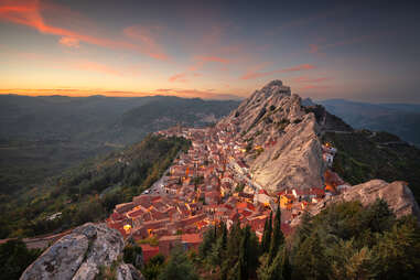 sunset over, pietrapertosa, italy, mountain village