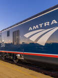 Amtrak train in downtown Chicago