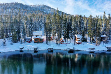 snowy mountainside on donner lake in truckee