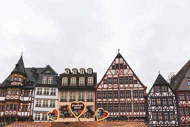 row of houses along old town romerberg in frankfurt, germany