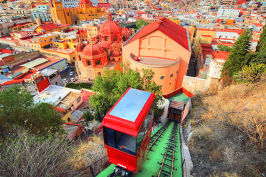 the funicular climbing to scenic lookout in guanajuato, mexico