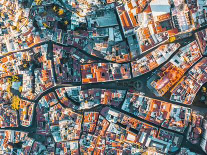 aerial view of winding roads in guanajuato, mexico