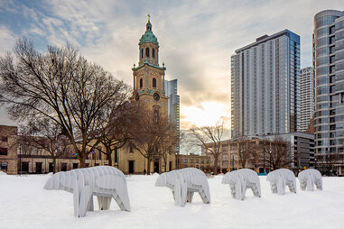 public art in downtown milwaukee in winter
