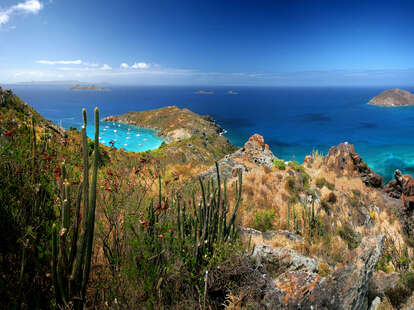 panoramic view of the northwest coast of st. barts overlooking colombier bay