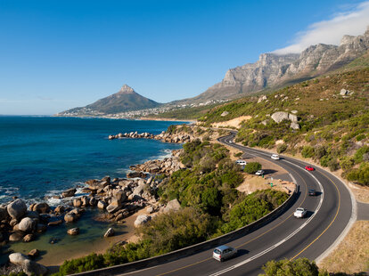 cars driving along the south african coast
