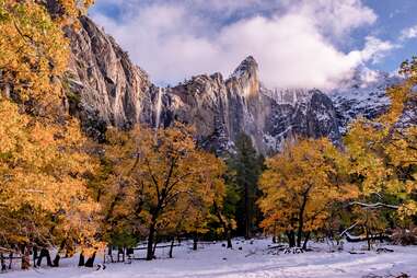 yosemite valley covered in snow
