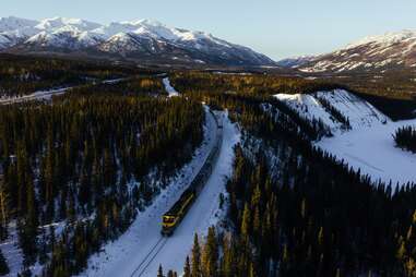 alaska railroad train in winter