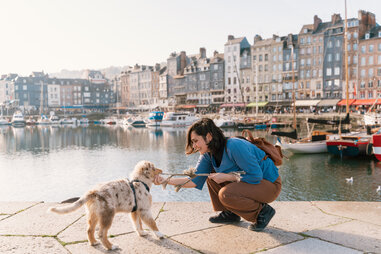 Woman with dog in France