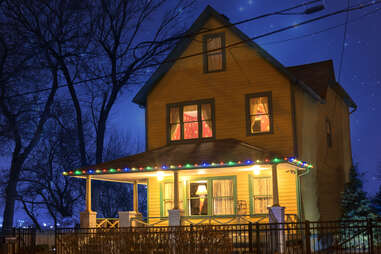 house from 'A Christmas Story' lit at night