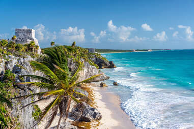 ruins overlooking beach in riviera maya