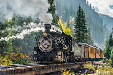 durango and silverton narrow gauge railroad passing through scenic tracks