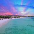 Aerial view from Baby Beach on Aruba in the Caribbean Sea at sunset.