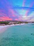 Aerial view from Baby Beach on Aruba in the Caribbean Sea at sunset.