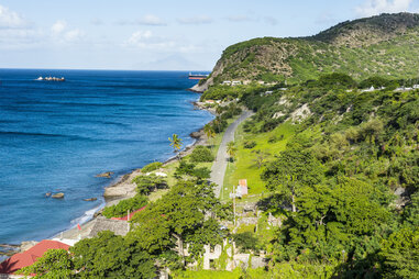 aerial view of St. Eustatius over Oranje Bay from Fort Oranje