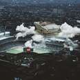 illustration of a vintage car floating above wrigley field in chicago