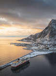 Cruise ship in winter near the Arctic Circle