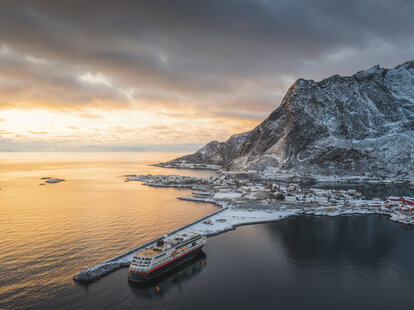 Cruise ship in winter near the Arctic Circle