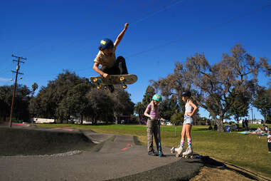 skater catching air at the inglewood pumptrack