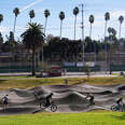 bikers and skaters at the inglewood pump track